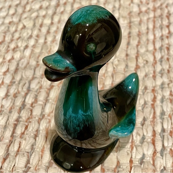 Blue Mountain Pottery Duck Figure Redware Green Black Drip Glaze Mid Century - Picture 8 of 14
